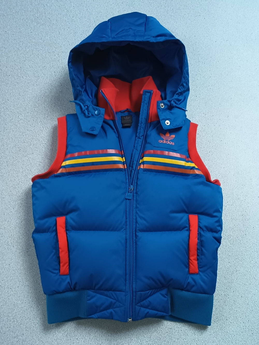 Rare Adidas Blue Hooded Down/Feather Puffer Vest with Detachable Hood (Medium)